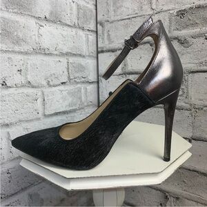 Kenneth Cole Black Mohair Ankle Strap Pointed Stiletto Heels EUC